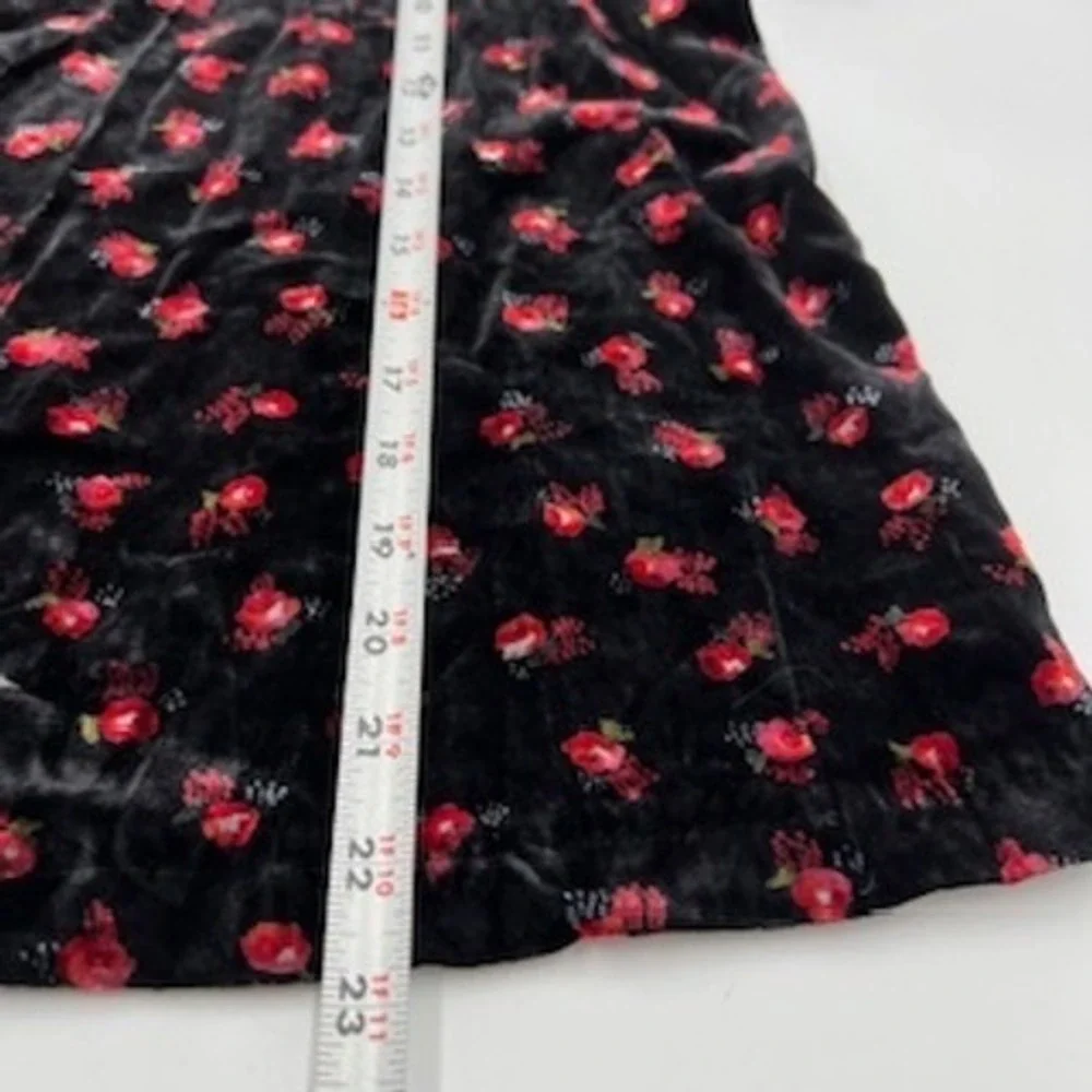 LOFT Womens Black Red Floral Velvet Sweetheart Puff Sleeve Blouse Top Small‎
